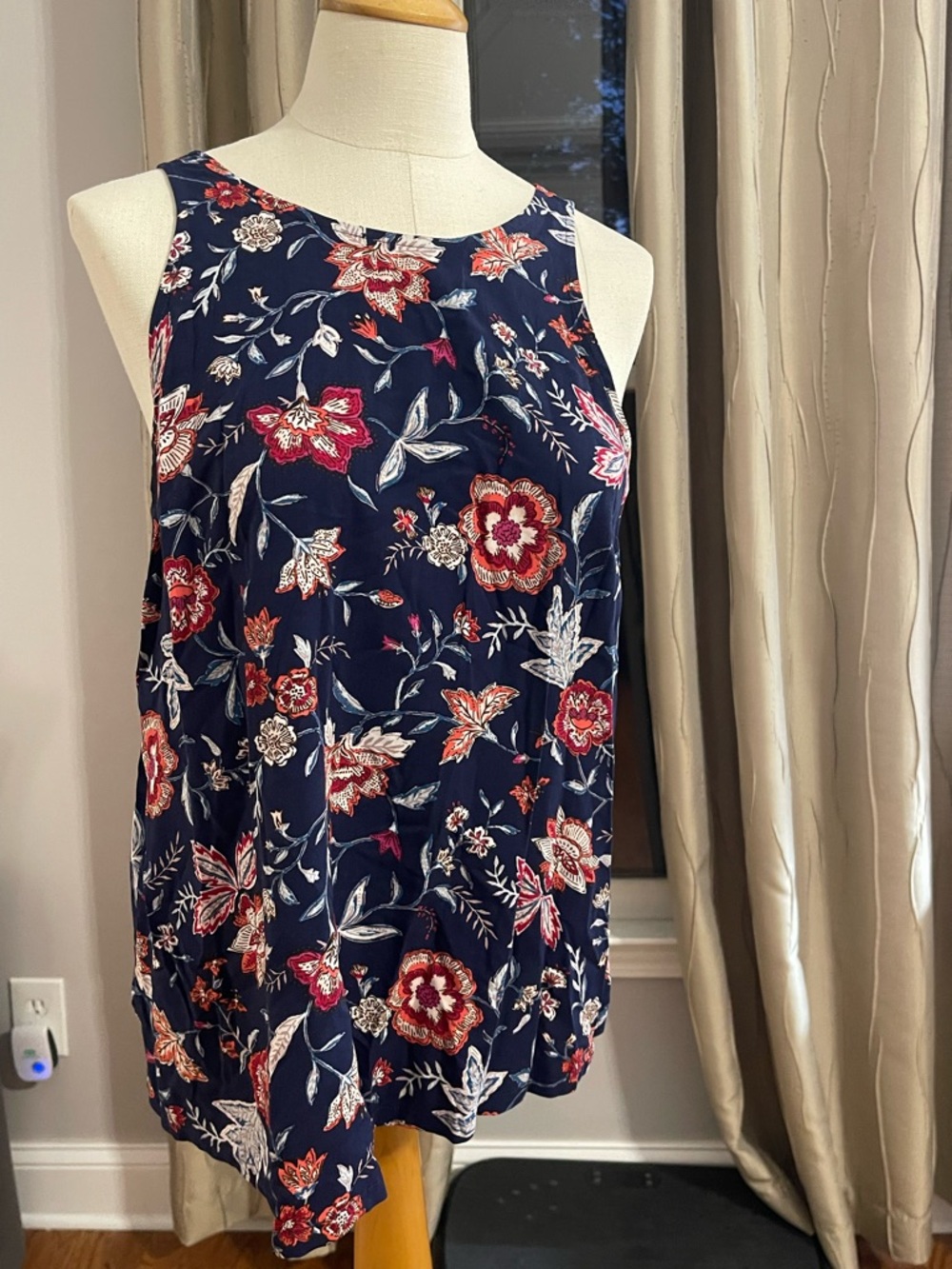Old Navy Navy Floral Tank with Red and Cream Accents